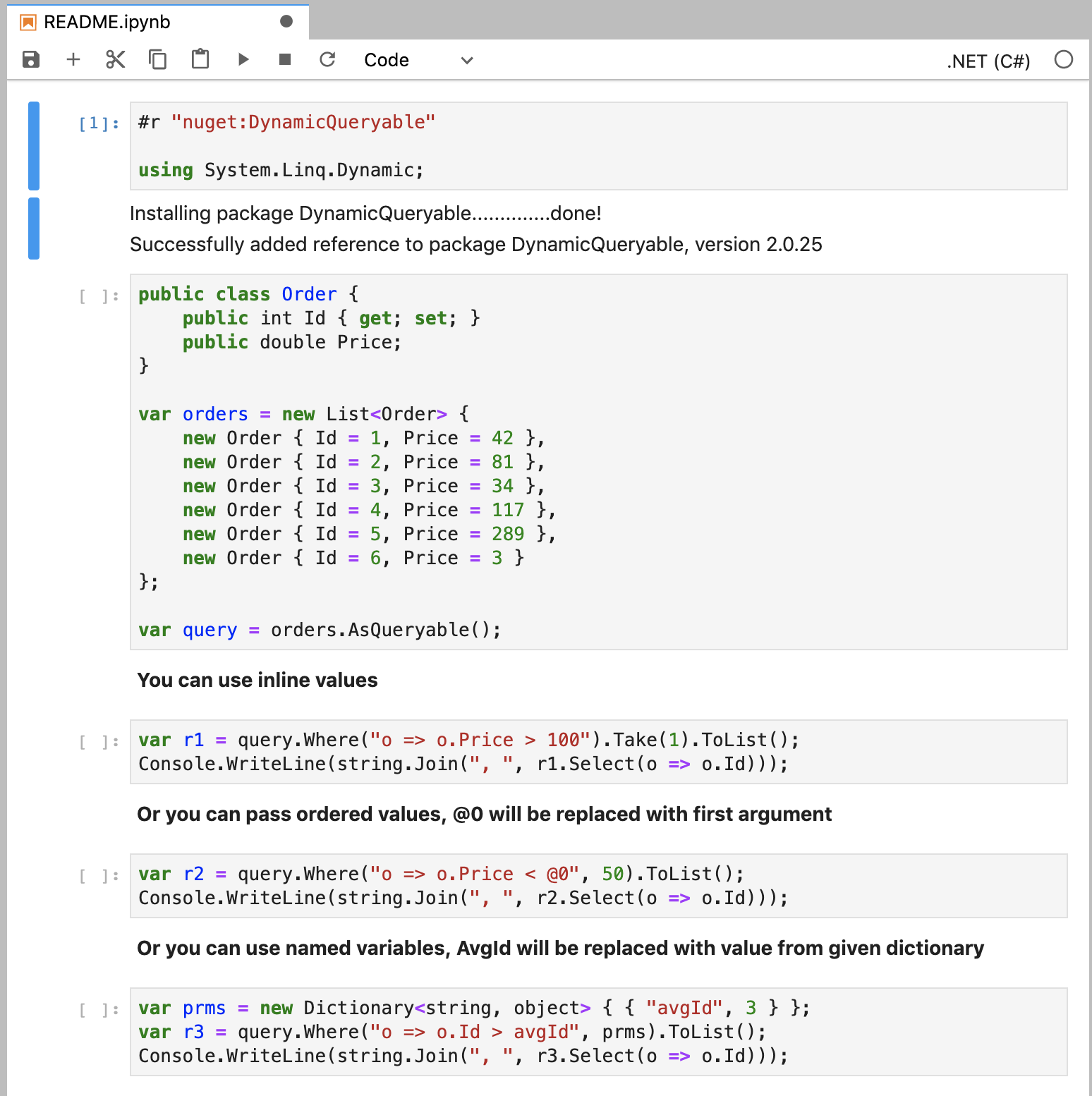 DynamicQueryable Readme Notebook